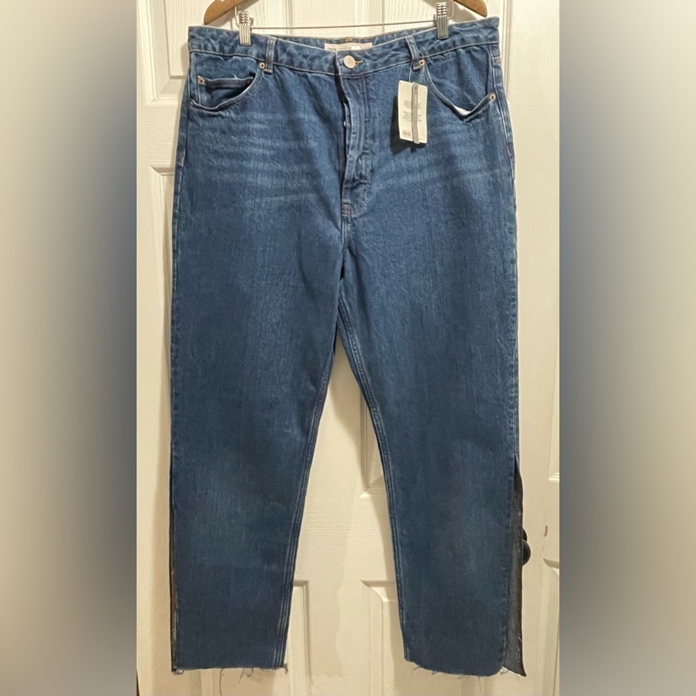 NWT ASOS Denim Split Raw Hem Rebel Tall Jeans Wide Leg High Rise Size 36 / 18